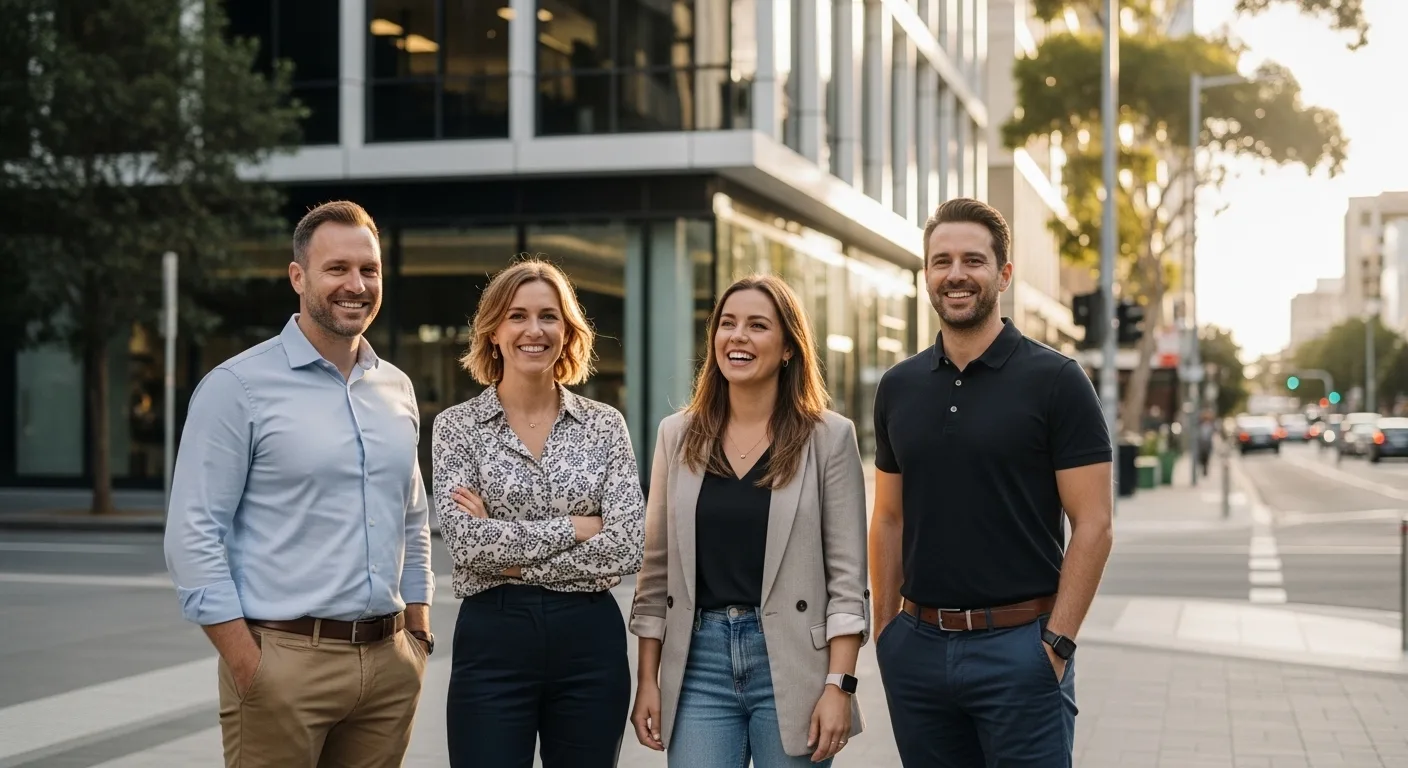 Business advisor presenting options to owners in a collaborative meeting