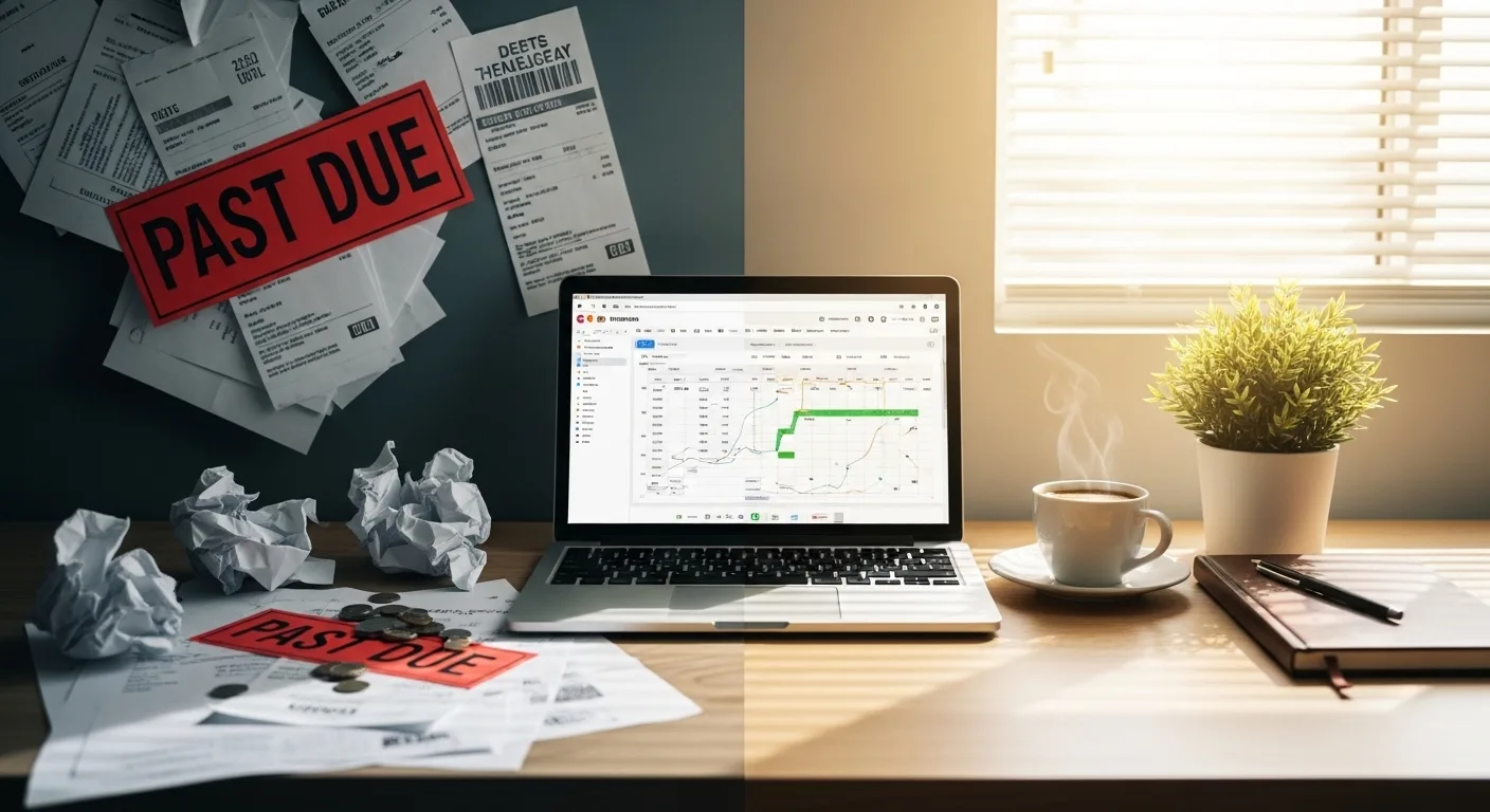 Advisor and director reviewing debt reduction model and cash flow